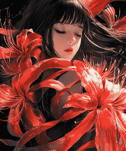 Anime Asian Girl with Spider Lilies Diamond Painting