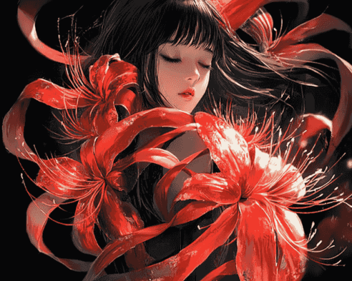 Anime Asian Girl with Spider Lilies Diamond Painting