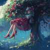 Anime Girl Under Tree Diamond Painting