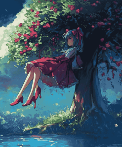 Anime Girl Under Tree Diamond Painting