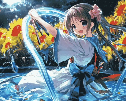 Anime Girl Water Fun Diamond Painting