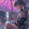 Anime Girl in Rain Diamond Painting