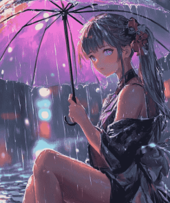 Anime Girl in Rain Diamond Painting