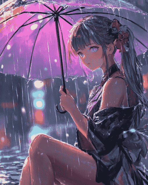 Anime Girl in Rain Diamond Painting