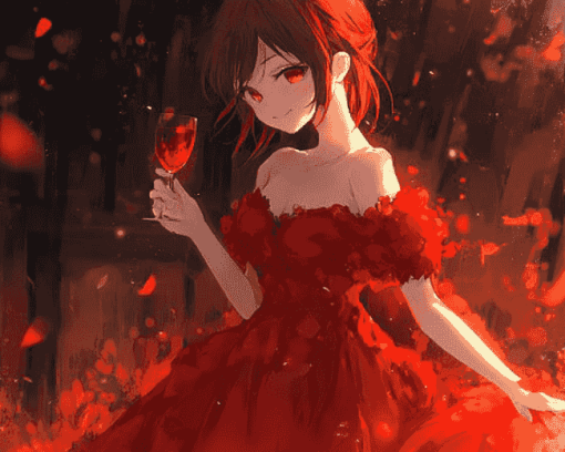 Anime Girls in Red Diamond Painting