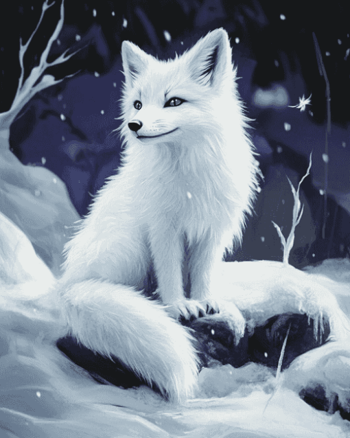 Arctic Fox Winter Scene Diamond Painting