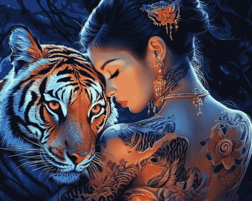 Asian Lady With Tiger Diamond Painting