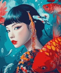 Asian Lady with Fish Diamond Painting