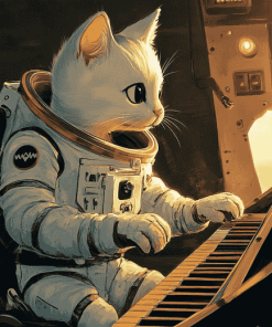 Astronaut Cats and Piano Diamond Painting