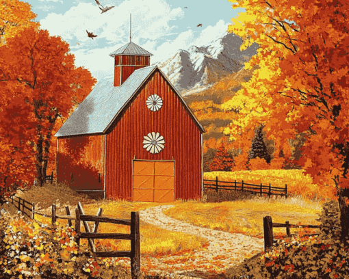 Autumn Barn Landscapes Diamond Painting