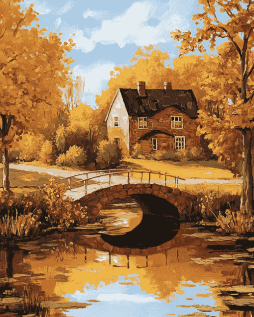 Autumn Bridge Valley Diamond Painting