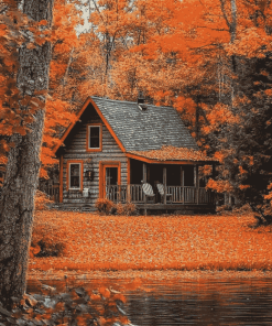 Autumn Cabin Retreat Diamond Painting