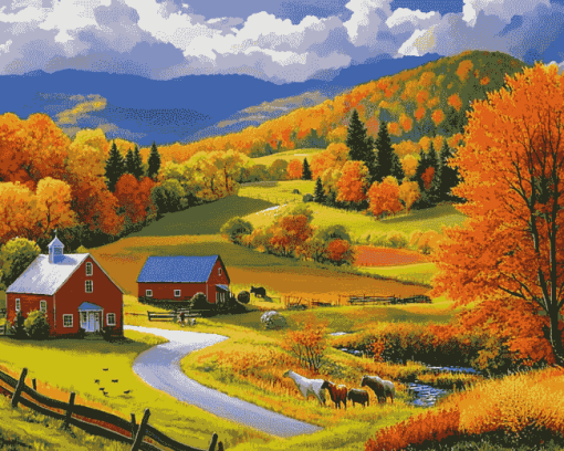 Autumn Country Landscapes Diamond Painting