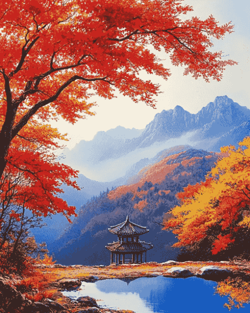 Autumn Naejangsan Mountain Scenery Diamond Painting