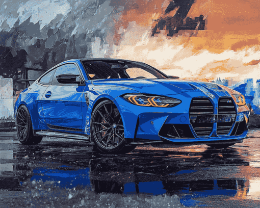 BMW M4 Blue Engines Diamond Painting