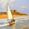 Bamburgh Beach Sailing by Bill Holkham Diamond Painting