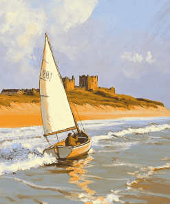 Bamburgh Beach Sailing by Bill Holkham Diamond Painting