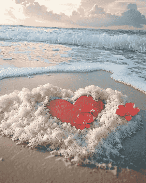 Beach Heart and Flower Seaside Diamond Painting