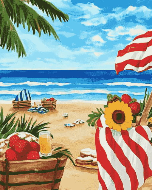 Beach Picnic Illustration Diamond Painting