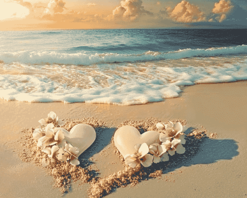 Beach Romance Hearts Diamond Painting