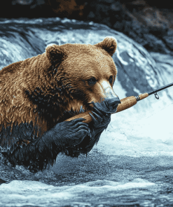 Bear Wildlife Fishing Diamond Painting