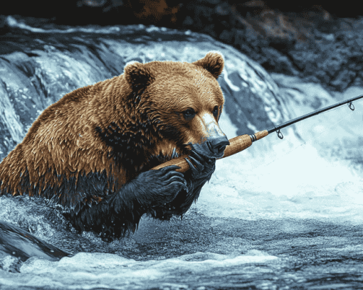 Bear Wildlife Fishing Diamond Painting