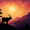 Bear and Elk Sunset Silhouette Diamond Painting