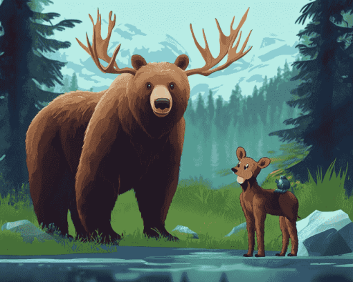 Bear and Moose Animation Diamond Painting