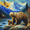 Bears and Eagles in Colorful Mountains Diamond Painting