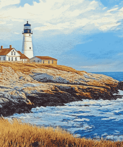 Beavertail Lighthouse Landmark Diamond Painting