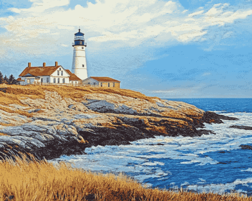 Beavertail Lighthouse Landmark Diamond Painting