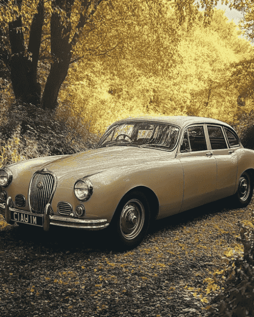 Beige Jaguar Vintage Engines Diamond Painting