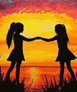 Best Friends Silhouette Sunset Diamond Painting