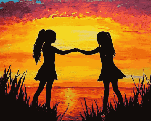 Best Friends Silhouette Sunset Diamond Painting