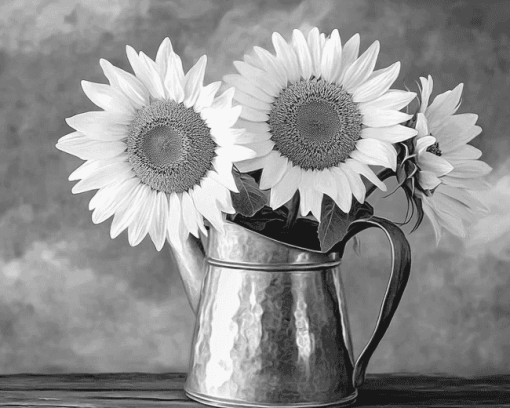 Black And White Sunflower Blossoms Diamond Painting