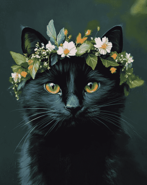 Black Cat Crowned Beauty Diamond Painting