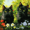 Black Cats in the Garden Diamond Painting