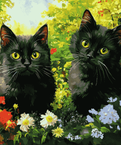 Black Cats in the Garden Diamond Painting