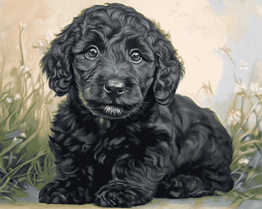 Black Goldendoodle Puppy Diamond Painting