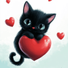 Black Kitty Heart Diamond Painting