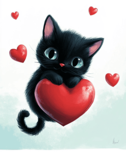 Black Kitty Heart Diamond Painting