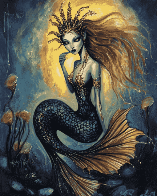 Black Mermaid Fantasy Diamond Painting