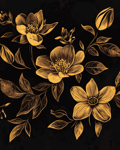 Black and Gold Floral Diamond Painting