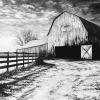 Black and White Barn Landscape Diamond Painting