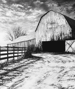 Black and White Barn Landscape Diamond Painting