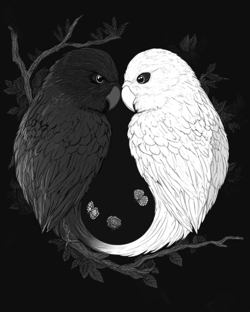 Black and White Birds Yin Yang Diamond Painting