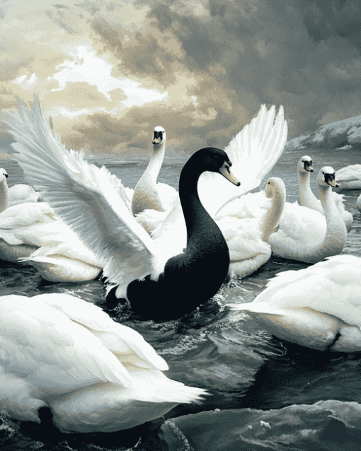 Black and White Swans Diamond Painting