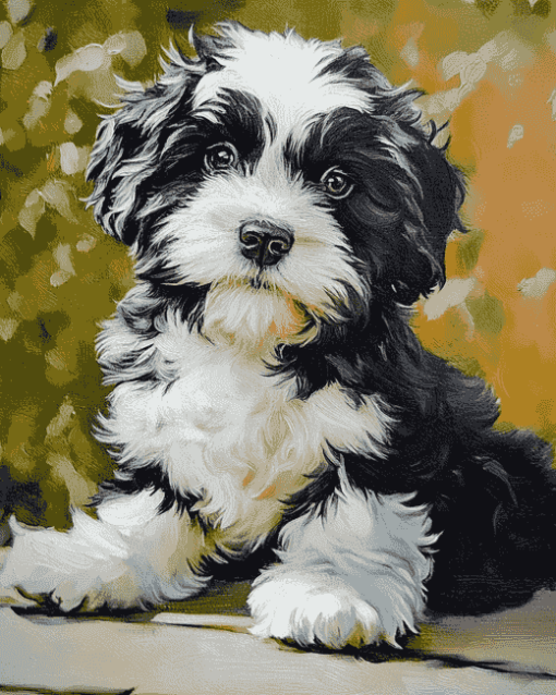 Black and White Tibetan Terrier Diamond Painting