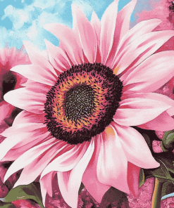 Blooming Pink Sunflowers Masterpiece Diamond Painting