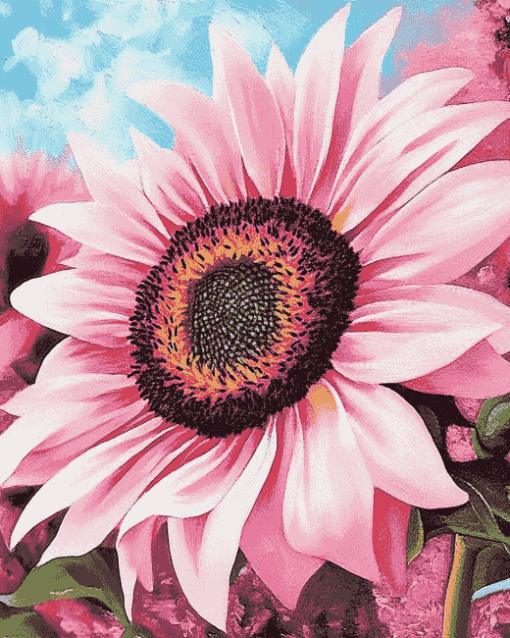 Blooming Pink Sunflowers Masterpiece Diamond Painting